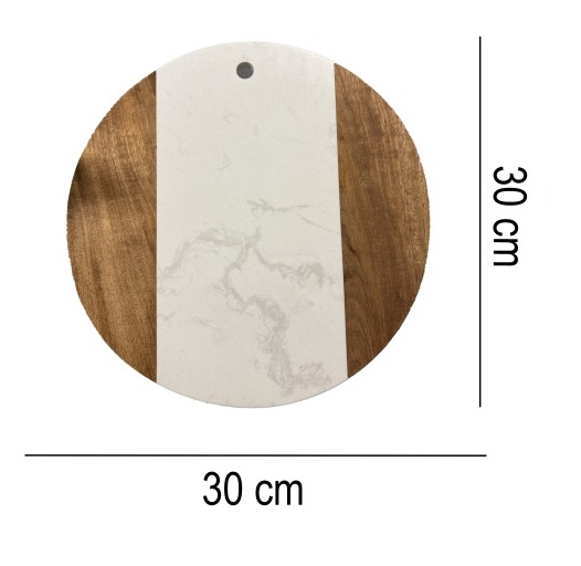 Tocator de bucatarie rotund d-30 cm din marmura si lemn SanDonna 933 alb