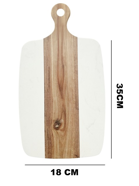 Tocator de bucatarie cu maner 35*18 cm din marmura si lemn SanDonna 903 alb