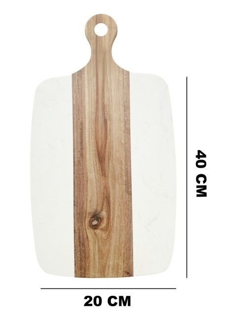Tocator de bucatarie cu maner 40*20 cm din marmura si lemn SanDonna 939 alb