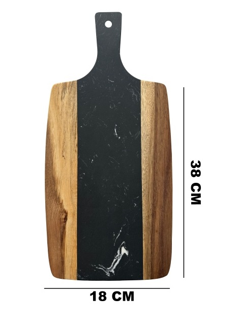 Tocator de bucatarie cu maner 38*18 cm din marmura si lemn SanDonna 940 negru
