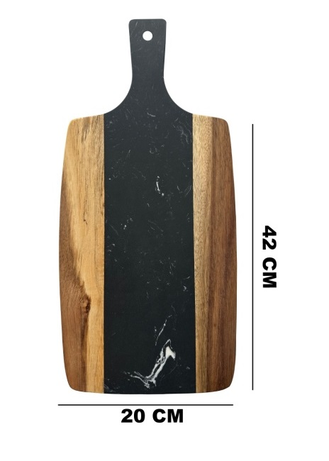 Tocator de bucatarie cu maner 42*20 cm din marmura si lemn SanDonna 941 negru