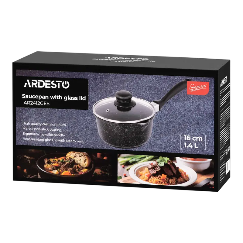 Ковш Ardesto AR2412GES, 1,4л, 16см, Чёрный Ковш Ardesto AR2412GES, 1,4л, 16см, Чёрный