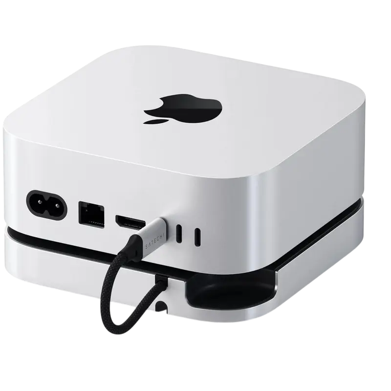 Satechi Mac Mini M4 Stand & Hub with SSD Enclosure, 2xUSB-A3.2 Gen2, USB-A2.0, SD. Satechi Mac Mini M4 Stand & Hub with SSD Enclosure, 2xUSB-A3.2 Gen2, USB-A2.0, SD.