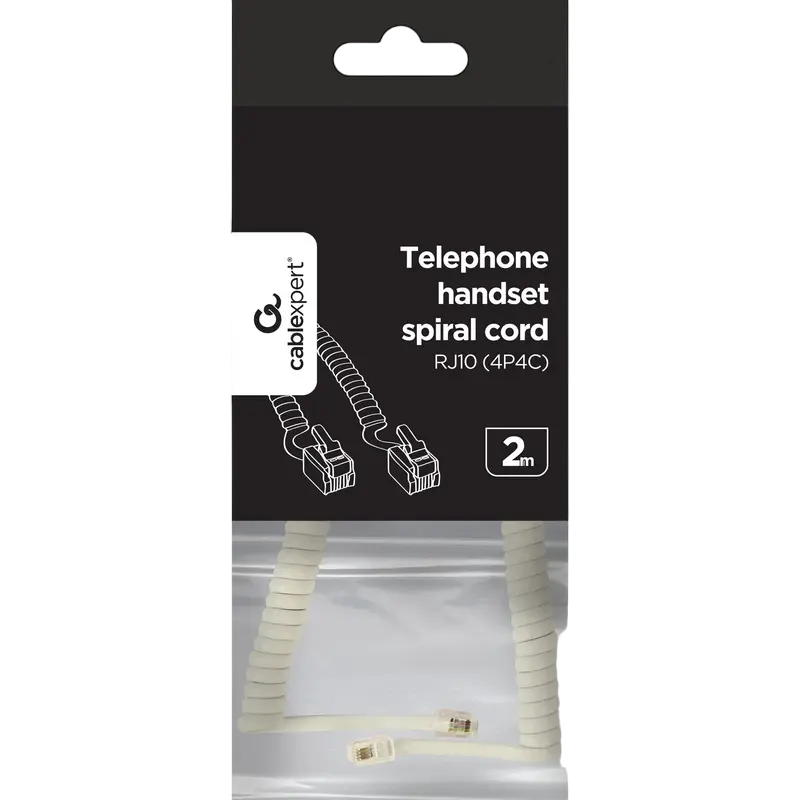 Спиральный шнур телефонной трубки Cablexpert TC4P4CS-2M, Белый Спиральный шнур телефонной трубки Cablexpert TC4P4CS-2M, Белый