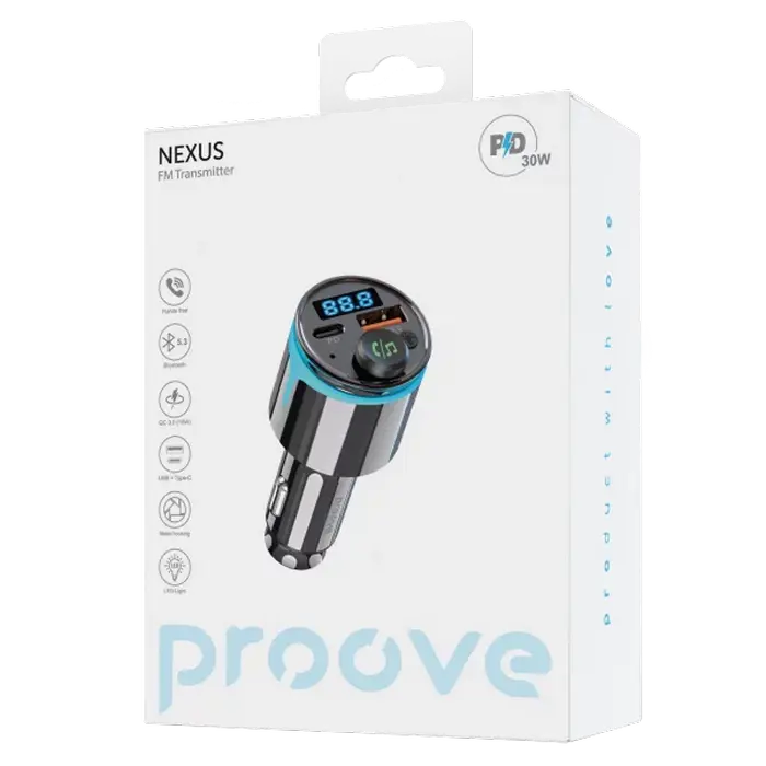 Car Charger Proove FM Launcher Nexus (PD+QC3.0) Type-C+USB Black Car Charger Proove FM Launcher Nexus (PD+QC3.0) Type-C+USB Black