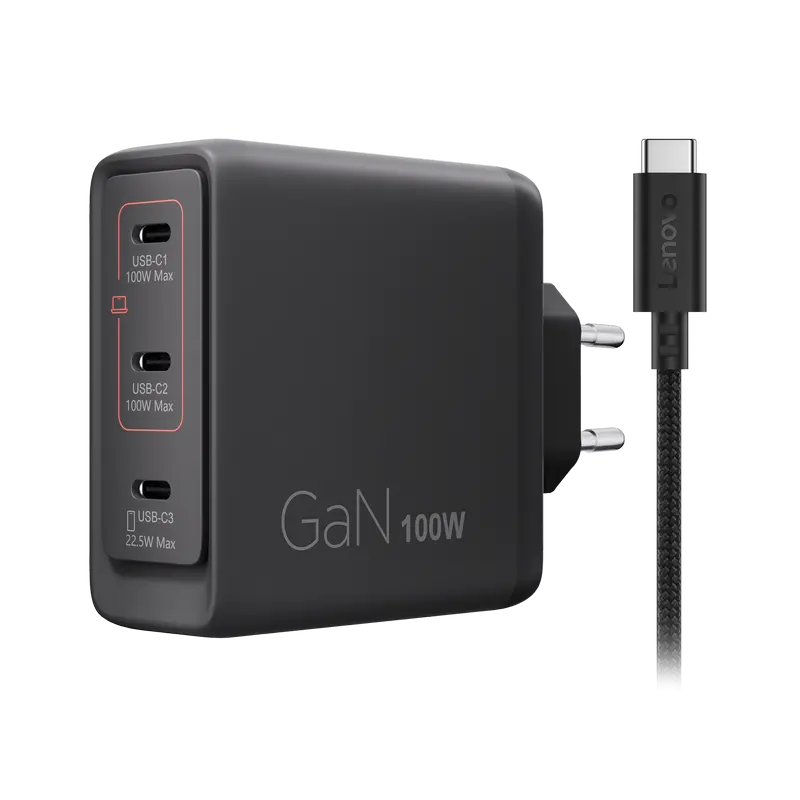 Lenovo USB-C Multi-port 100W GaN Charger, 3xUSB-C; (WxDxH): 70x70x30.5 mm, Weight: 240 g., USB-C cab Lenovo USB-C Multi-port 100W GaN Charger, 3xUSB-C; (WxDxH): 70x70x30.5 mm, Weight: 240 g., USB-C cab