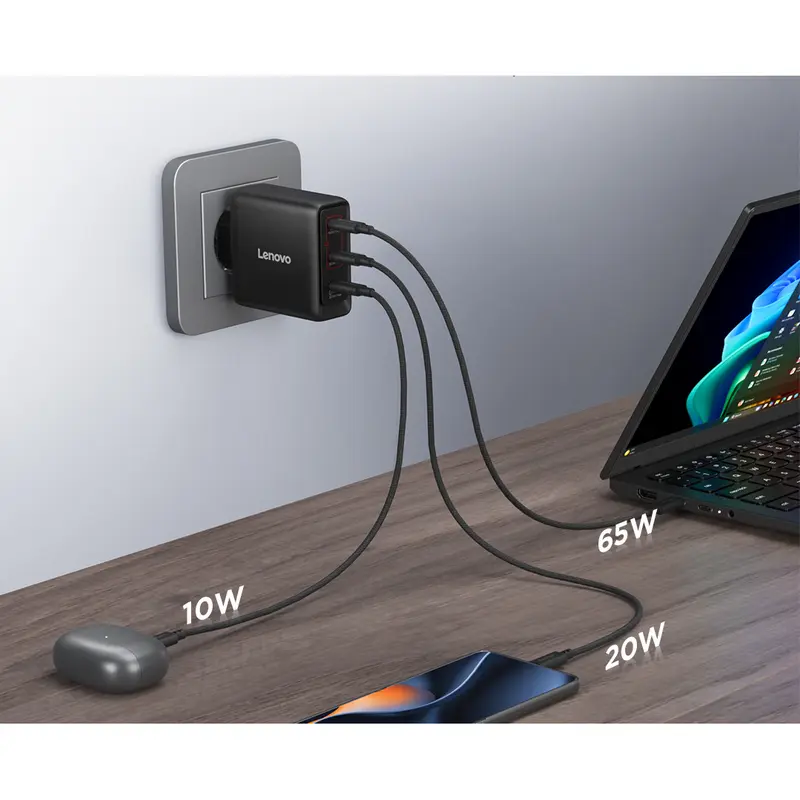 Lenovo USB-C Multi-port 100W GaN Charger, 3xUSB-C; (WxDxH): 70x70x30.5 mm, Weight: 240 g., USB-C cab Lenovo USB-C Multi-port 100W GaN Charger, 3xUSB-C; (WxDxH): 70x70x30.5 mm, Weight: 240 g., USB-C cab