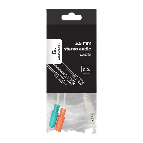 Audio Adaptor Cablexpert CCA-417W, 3.5mm 4-pin (M) - 2x 3.5mm 3-pin (F), 0,2m, Alb Audio Adaptor Cablexpert CCA-417W, 3.5mm 4-pin (M) - 2x 3.5mm 3-pin (F), 0,2m, Alb