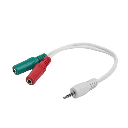 Audio Adaptor Cablexpert CCA-417W, 3.5mm 4-pin (M) - 2x 3.5mm 3-pin (F), 0,2m, Alb Audio Adaptor Cablexpert CCA-417W, 3.5mm 4-pin (M) - 2x 3.5mm 3-pin (F), 0,2m, Alb