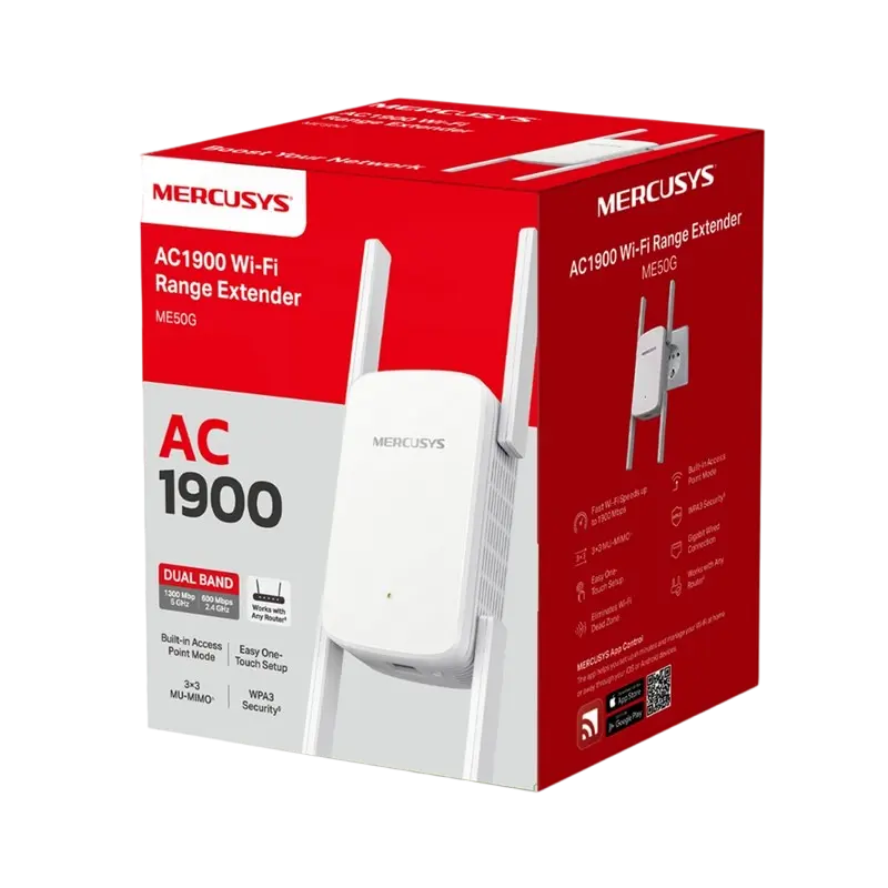 Amplificator de semnal Wi‑Fi MERCUSYS ME50G, 600 Mbps, 1300 Mbps, Alb Amplificator de semnal Wi‑Fi MERCUSYS ME50G, 600 Mbps, 1300 Mbps, Alb