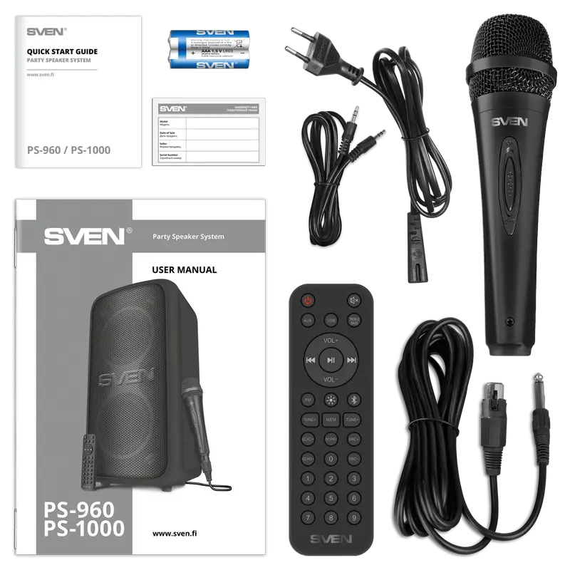 Partybox SVEN "PS-960" 180W, TWS, Bluetooth, FM, USB,LED-display, 6000mA*h, Black Partybox SVEN