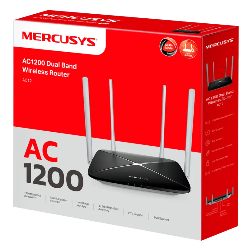Беспроводной маршрутизатор MERCUSYS AC12, Чёрный Беспроводной маршрутизатор MERCUSYS AC12, Чёрный