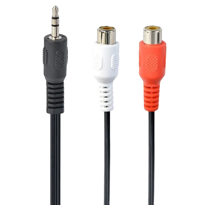 Audio Adaptor Cablexpert CCA-406, 3.5mm 3-pin (M) - 2x RCA (F), 0,2m, Negru Audio Adaptor Cablexpert CCA-406, 3.5mm 3-pin (M) - 2x RCA (F), 0,2m, Negru