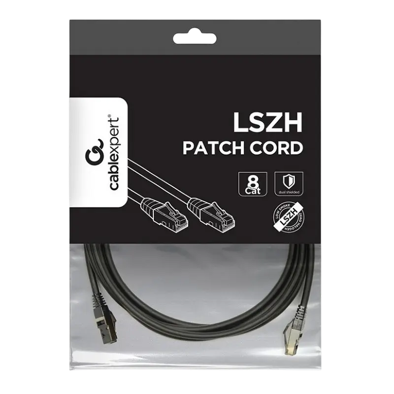 Patch cord Cablexpert PP8-LSZHCU-BK-2M, Cat8 S/FTP, 2m, Negru Patch cord Cablexpert PP8-LSZHCU-BK-2M, Cat8 S/FTP, 2m, Negru