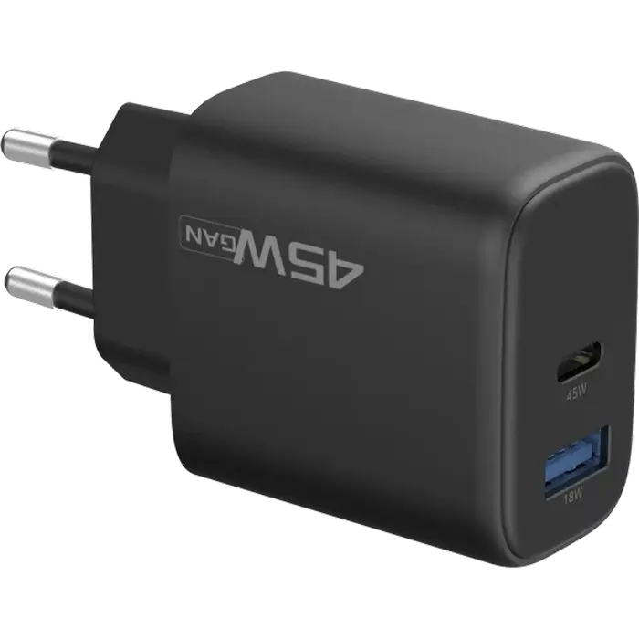 Incarcator Proove, Silicone Power 45W, USB+Type-C, (fara cablu), Black Incarcator Proove, Silicone Power 45W, USB+Type-C, (fara cablu), Black