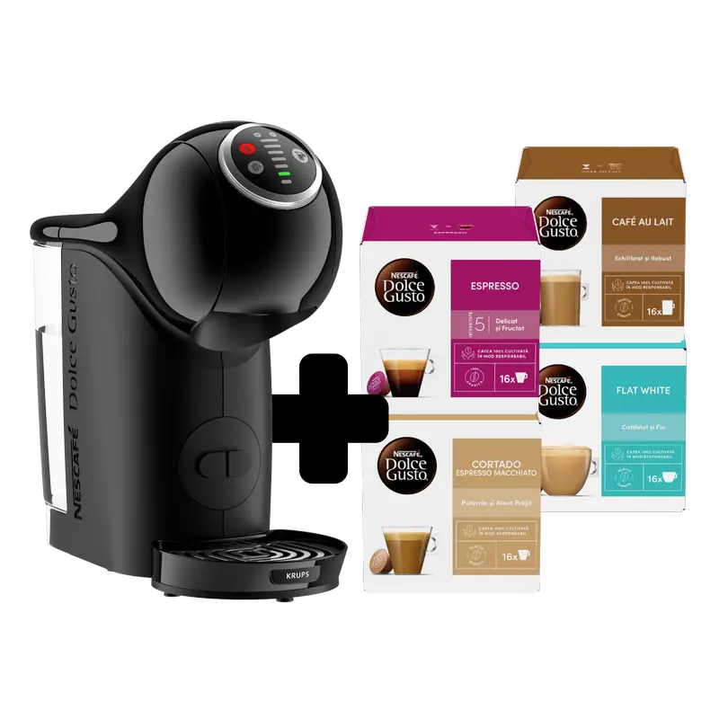 Капсульная Кофеварка Krups Genio S Plus + Капсулы Nescafe Dolce Gusto, 1500Вт, Черный