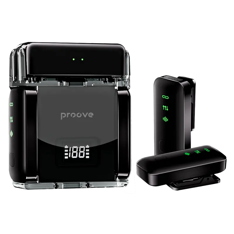 Microfon portabil pentru înregistrare vocală Proove Live, Fără fir, Negru
