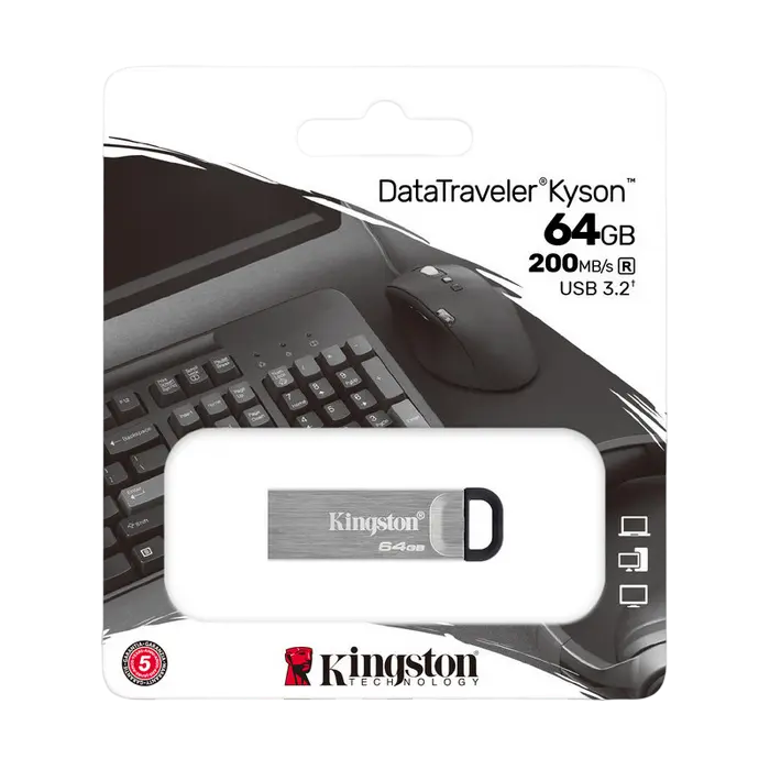 USB Flash накопитель Kingston DataTraveler Kyson 64 ГБГБ Серебристый - 200 МБ/с USB Flash накопитель Kingston DataTraveler Kyson 64 ГБГБ Серебристый - 200 МБ/с