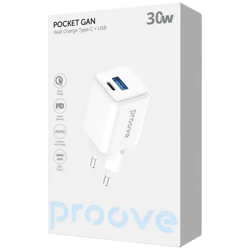 Зарядное устройство Proove Pocket Gan Белый - 30 Вт | Штепсельная вилка ЕС переменного тока Зарядное устройство Proove Pocket Gan Белый - 30 Вт | Штепсельная вилка ЕС переменного тока