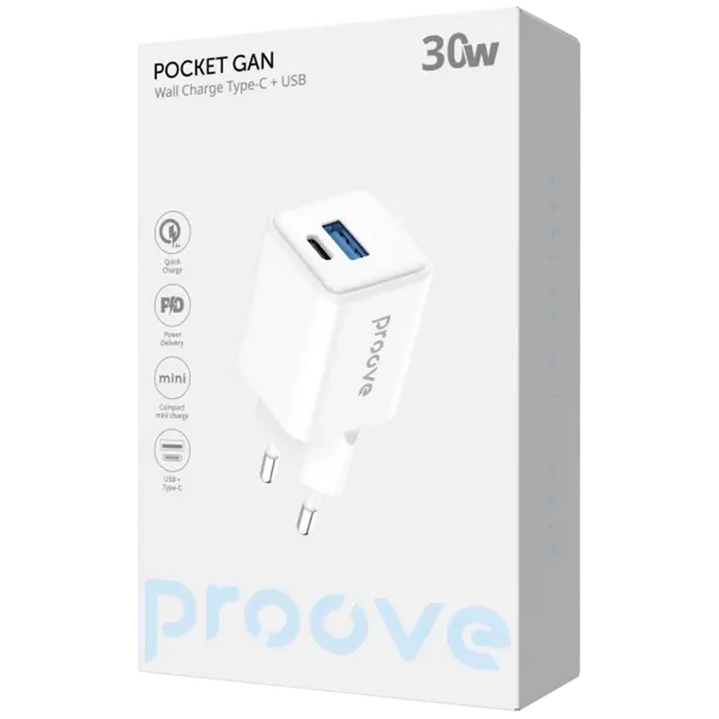 Зарядное устройство Proove Pocket Gan Белый - 30 Вт | Штепсельная вилка ЕС переменного тока Зарядное устройство Proove Pocket Gan Белый - 30 Вт | Штепсельная вилка ЕС переменного тока