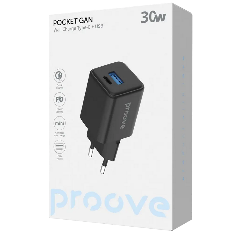Зарядное устройство Proove Pocket Gan Черный - 30 Вт | Штепсельная вилка ЕС переменного тока Зарядное устройство Proove Pocket Gan Черный - 30 Вт | Штепсельная вилка ЕС переменного тока