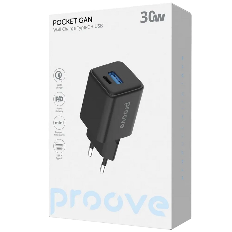Зарядное устройство Proove Pocket Gan Черный - 30 Вт | Штепсельная вилка ЕС переменного тока Зарядное устройство Proove Pocket Gan Черный - 30 Вт | Штепсельная вилка ЕС переменного тока