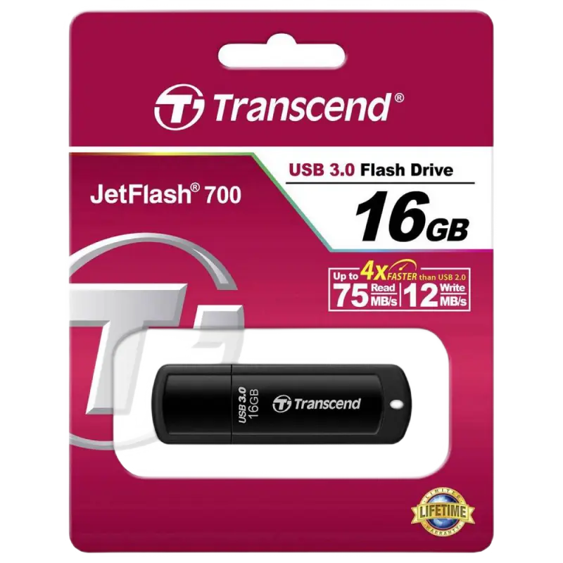Memorie USB Transcend JetFlash 700 16GB Negru - 90 MB/s | 20 MB/s Memorie USB Transcend JetFlash 700 16GB Negru - 90 MB/s | 20 MB/s