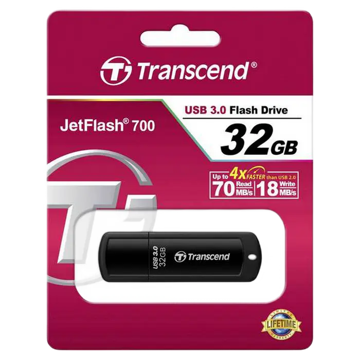Memorie USB Transcend JetFlash 700 32 GBGB Negru - 90 MB/s | 20 MB/s Memorie USB Transcend JetFlash 700 32 GBGB Negru - 90 MB/s | 20 MB/s