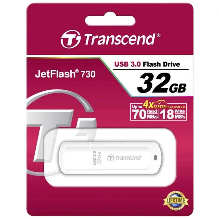 USB Flash накопитель Transcend JetFlash 730 32 ГБГБ Белый - 90 МБ/с | 20 МБ/с USB Flash накопитель Transcend JetFlash 730 32 ГБГБ Белый - 90 МБ/с | 20 МБ/с
