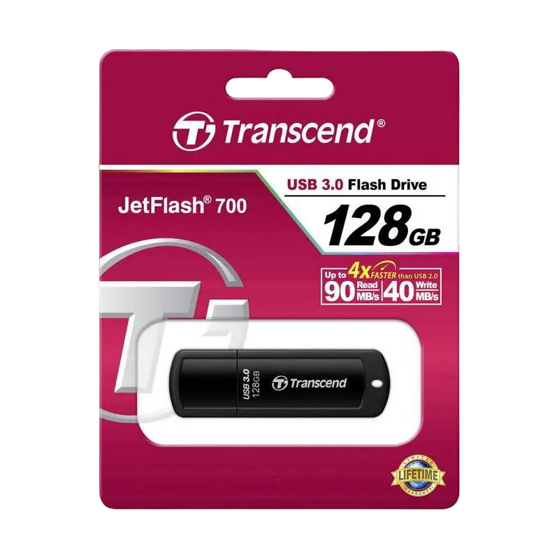 Memorie USB Transcend JetFlash 700 128 GBGB Negru - 90 MB/s | 40 MB/s Memorie USB Transcend JetFlash 700 128 GBGB Negru - 90 MB/s | 40 MB/s