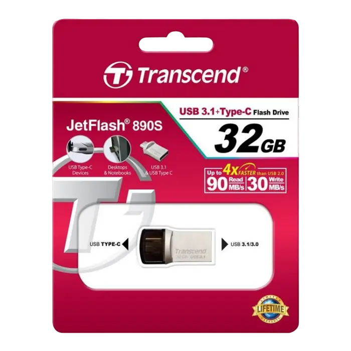 Memorie USB Transcend JetFlash 890 32 GBGB Argintiu - 90 MB/s | 25 MB/s Memorie USB Transcend JetFlash 890 32 GBGB Argintiu - 90 MB/s | 25 MB/s
