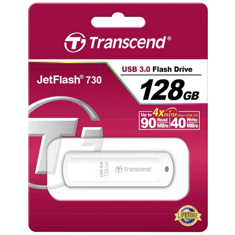 Memorie USB Transcend JetFlash 730 128 GBGB Alb - 90 MB/s | 40 MB/s Memorie USB Transcend JetFlash 730 128 GBGB Alb - 90 MB/s | 40 MB/s