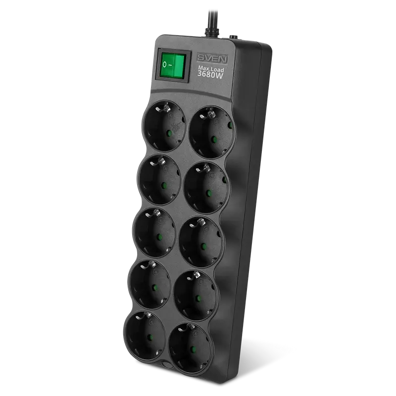 Prelungitor electric SVEN SF-10E-16 Negru - 3 m | 3680 W | 10 Prelungitor electric SVEN SF-10E-16 Negru - 3 m | 3680 W | 10