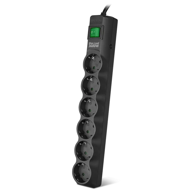Prelungitor electric SVEN SF-06E-16 Negru - 1.8 m | 3680 W | 6 Prelungitor electric SVEN SF-06E-16 Negru - 1.8 m | 3680 W | 6