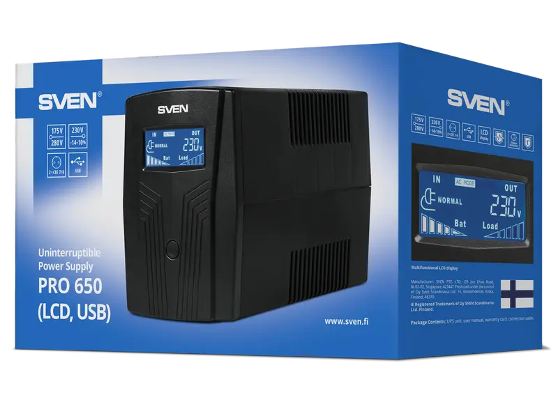 Источник бесперебойного питания SVEN Pro 650 Черный - Башня | Линейно-интерактивный | 650 ВА Источник бесперебойного питания SVEN Pro 650 Черный - Башня | Линейно-интерактивный | 650 ВА