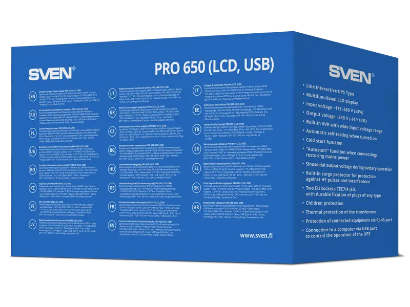 Источник бесперебойного питания SVEN Pro 650 Черный - Башня | Линейно-интерактивный | 650 ВА Источник бесперебойного питания SVEN Pro 650 Черный - Башня | Линейно-интерактивный | 650 ВА