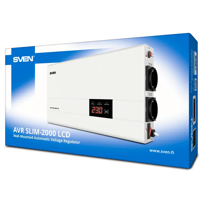 Стабилизатор напряжения SVEN SLIM AVR-2000 LCD Белый - 2000 ВА | 1200 Вт Стабилизатор напряжения SVEN SLIM AVR-2000 LCD Белый - 2000 ВА | 1200 Вт