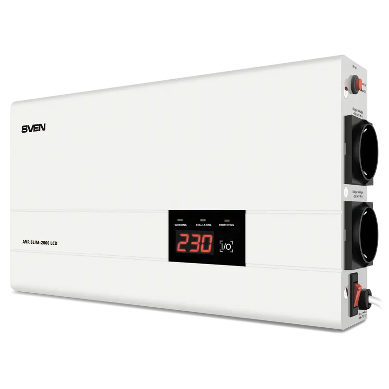 Стабилизатор напряжения SVEN SLIM AVR-2000 LCD Белый - 2000 ВА | 1200 Вт Стабилизатор напряжения SVEN SLIM AVR-2000 LCD Белый - 2000 ВА | 1200 Вт