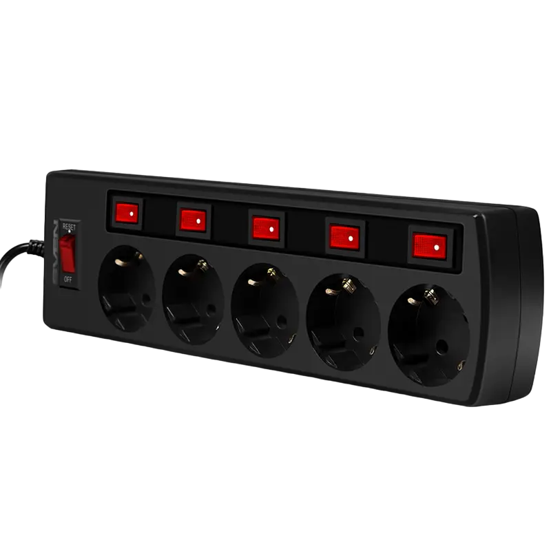 Prelungitor electric SVEN SF-05PL Negru - 1.8 m | 2300 W | 5 Prelungitor electric SVEN SF-05PL Negru - 1.8 m | 2300 W | 5