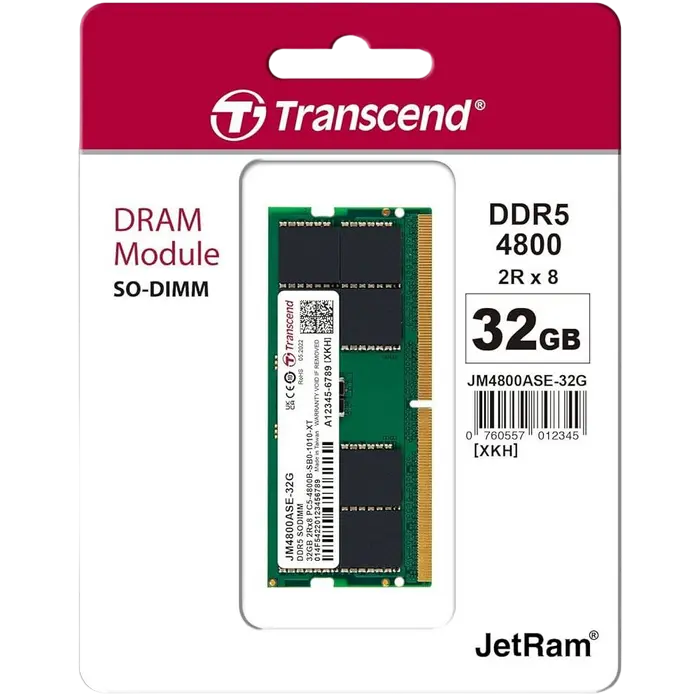 Оперативная память Transcend JetRam JetRam 32 ГБ Зеленый - DDR5 SDRAM | 4800 МГц | 1x 32 ГБ Оперативная память Transcend JetRam JetRam 32 ГБ Зеленый - DDR5 SDRAM | 4800 МГц | 1x 32 ГБ