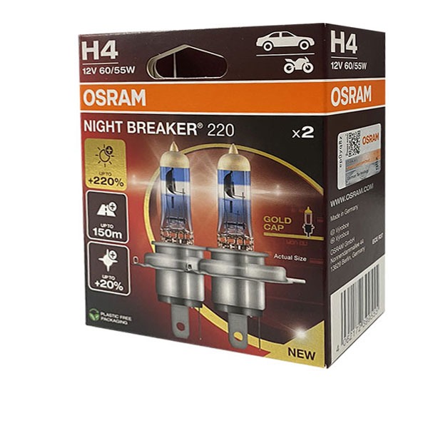 Set de becuri cu halogen OSRAM 64193 NB220-2HB +220% H4 12V 60/55W