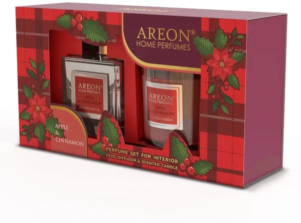 Ароматизатор набор Areon Home Perfume Sticks 150ml + свеча (Apple & Cinnamon)