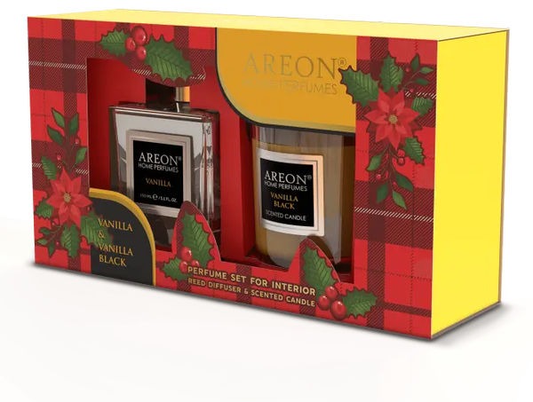 Ароматизатор набор Areon Home Perfume Sticks 150ml + свеча (Vanilla Black)