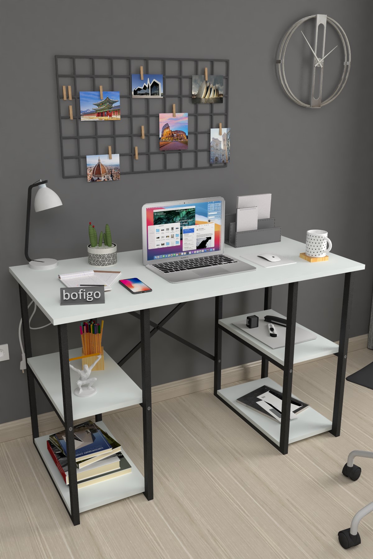  Офисный стол с 4 отделениями Metal Nex Home 120 x 60 см, Белый