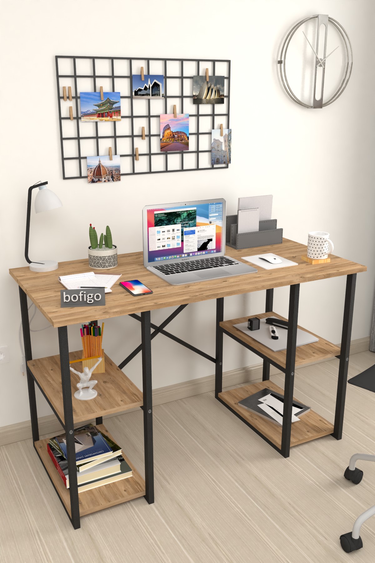  Офисный стол с 4 отделениями Metal Nex Home 120 x 60 см, Дуб