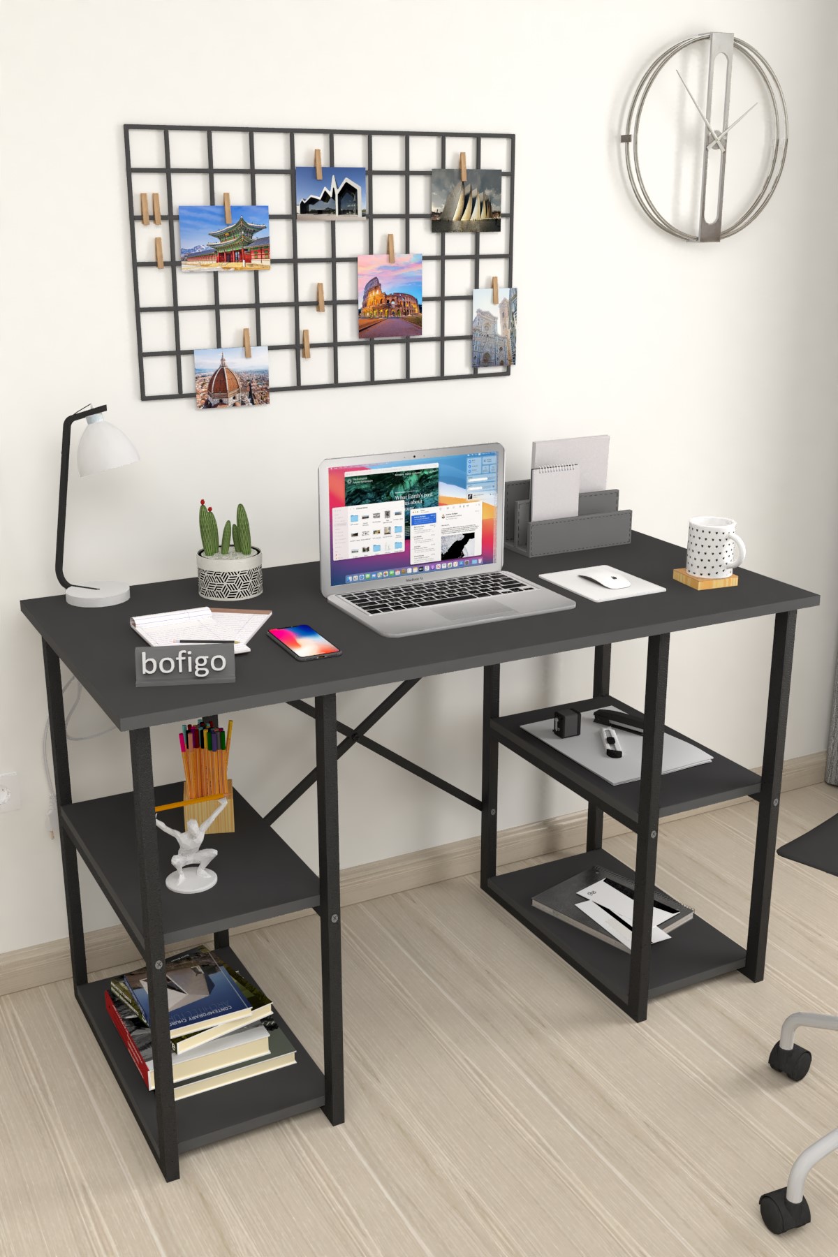  Офисный стол с 4 отделениями Metal Nex Home 120 x 60 см, Антрацит