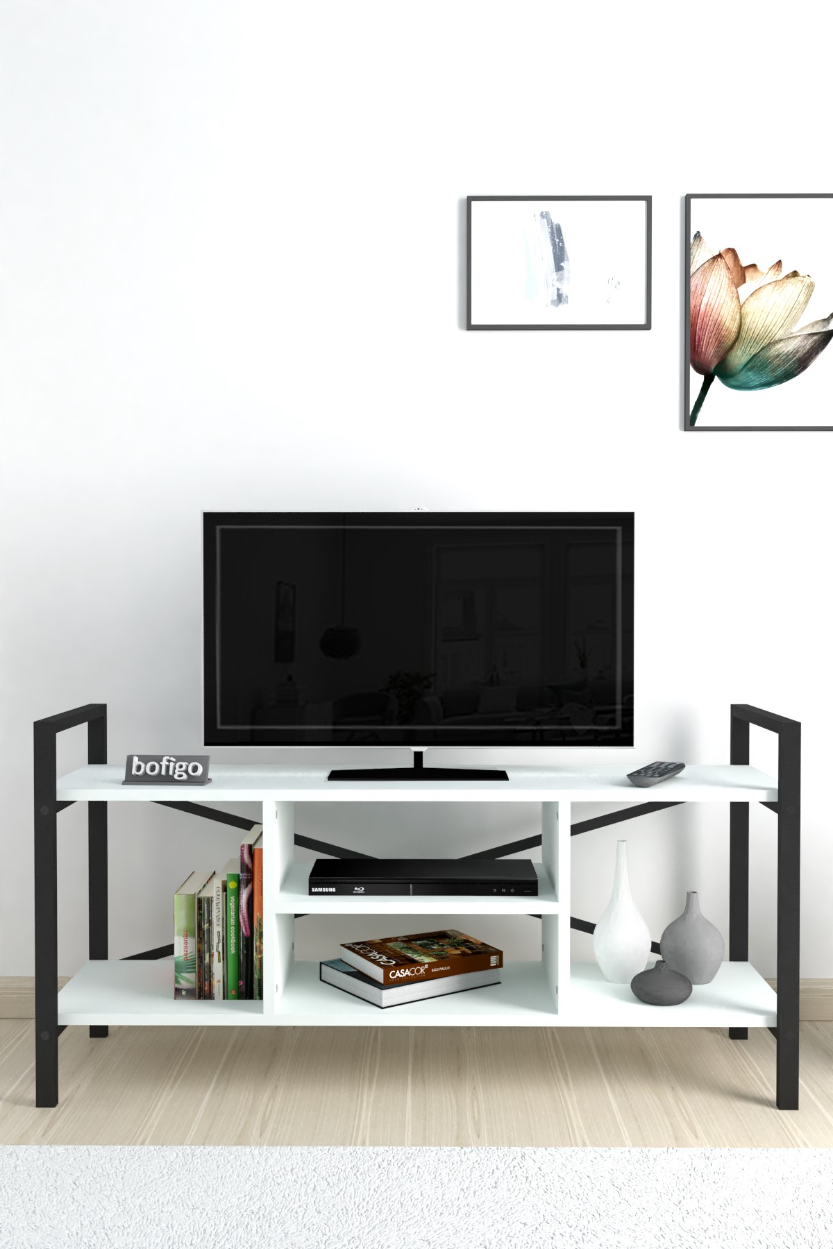  Тумба под телевизор с металлическим каркасом Nex Home 120 x 36,5 x 62,5 см, Белый