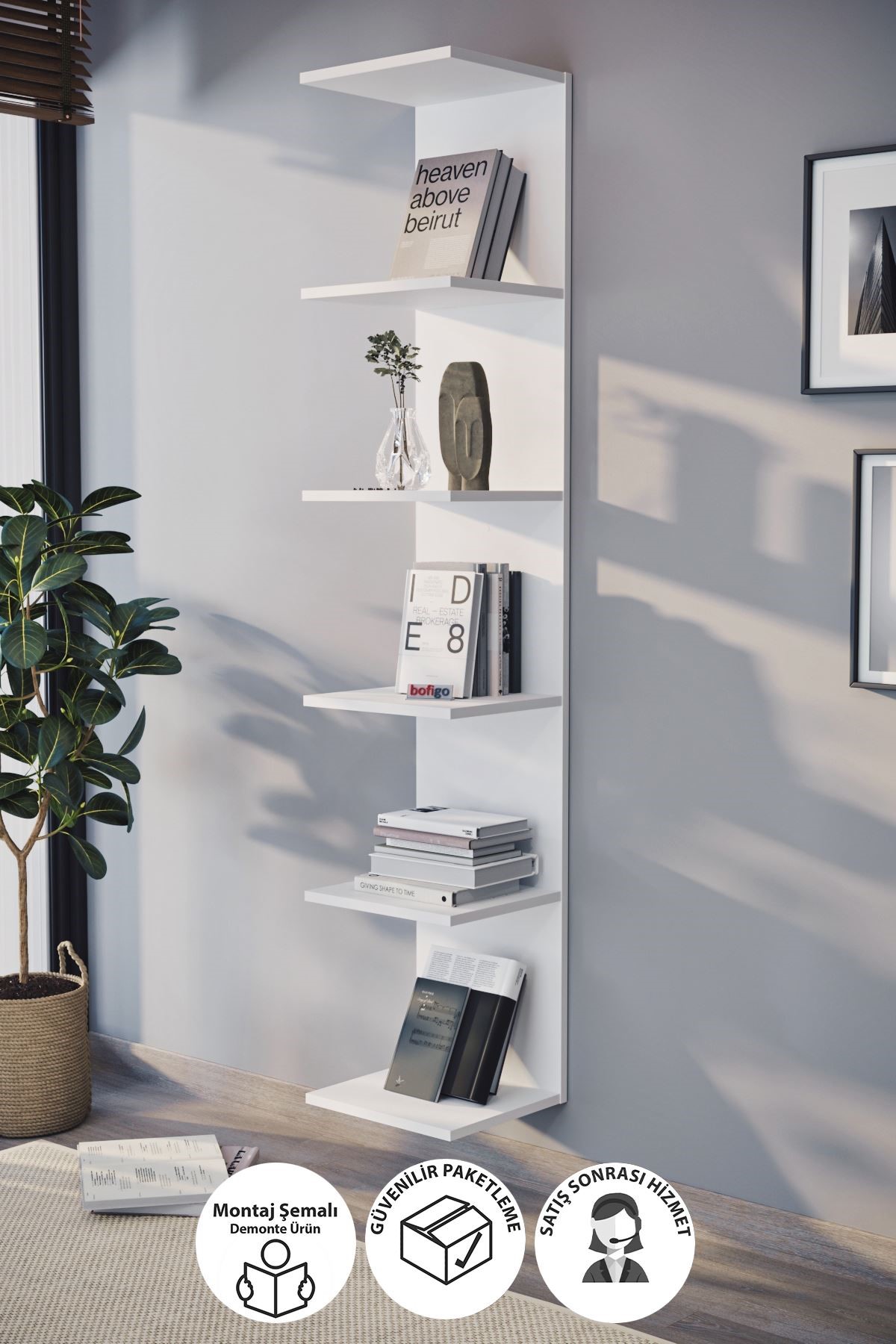  Настенный книжный шкаф КНИЖНЫЙ ШКАФ Nex Home 34,6 x 31,5 x 180 см, Белый