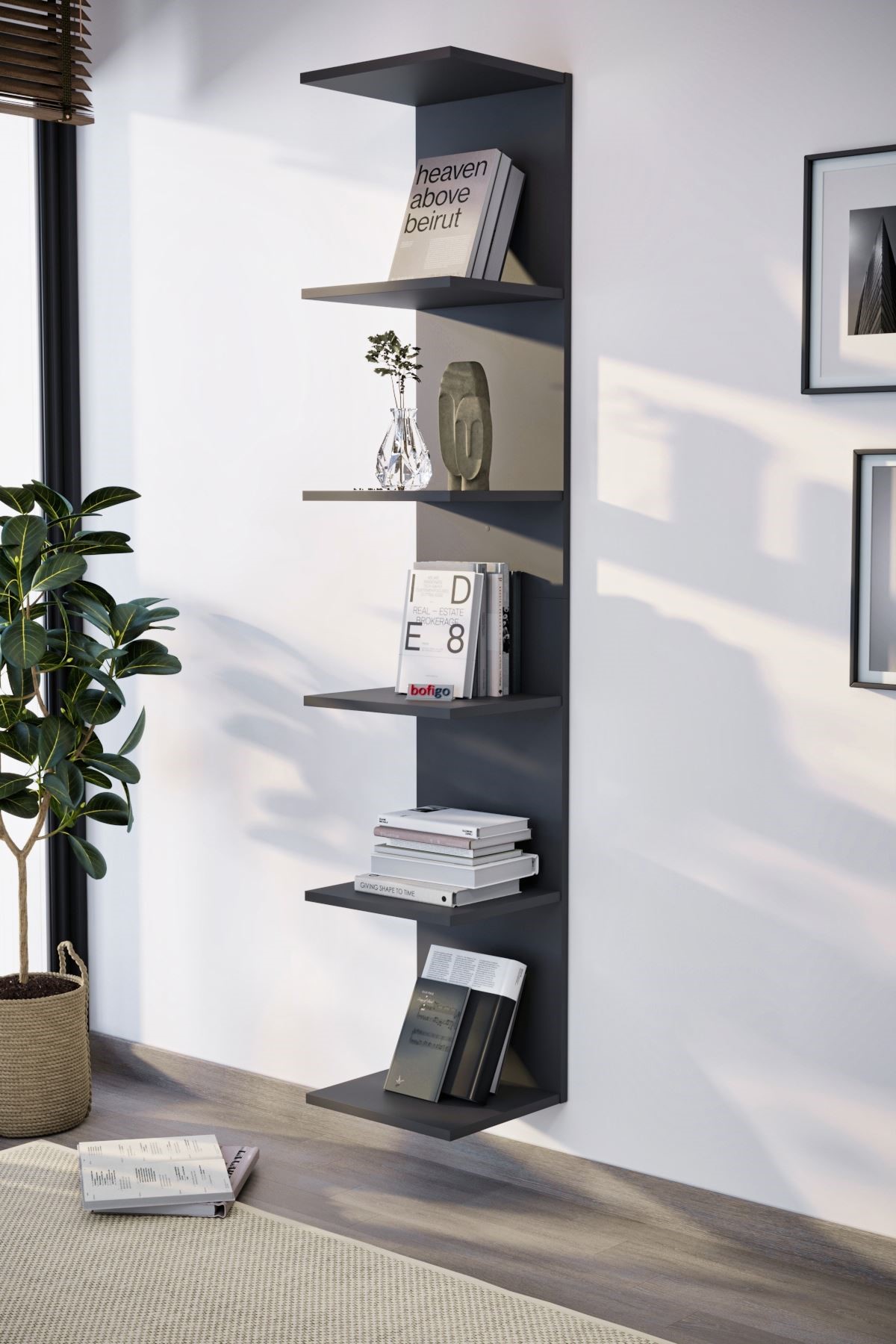  Книжный шкаф настенный КНИЖНЫЙ ШКАФ Nex Home 34,6 x 31,5 x 180 см, Антрацит
