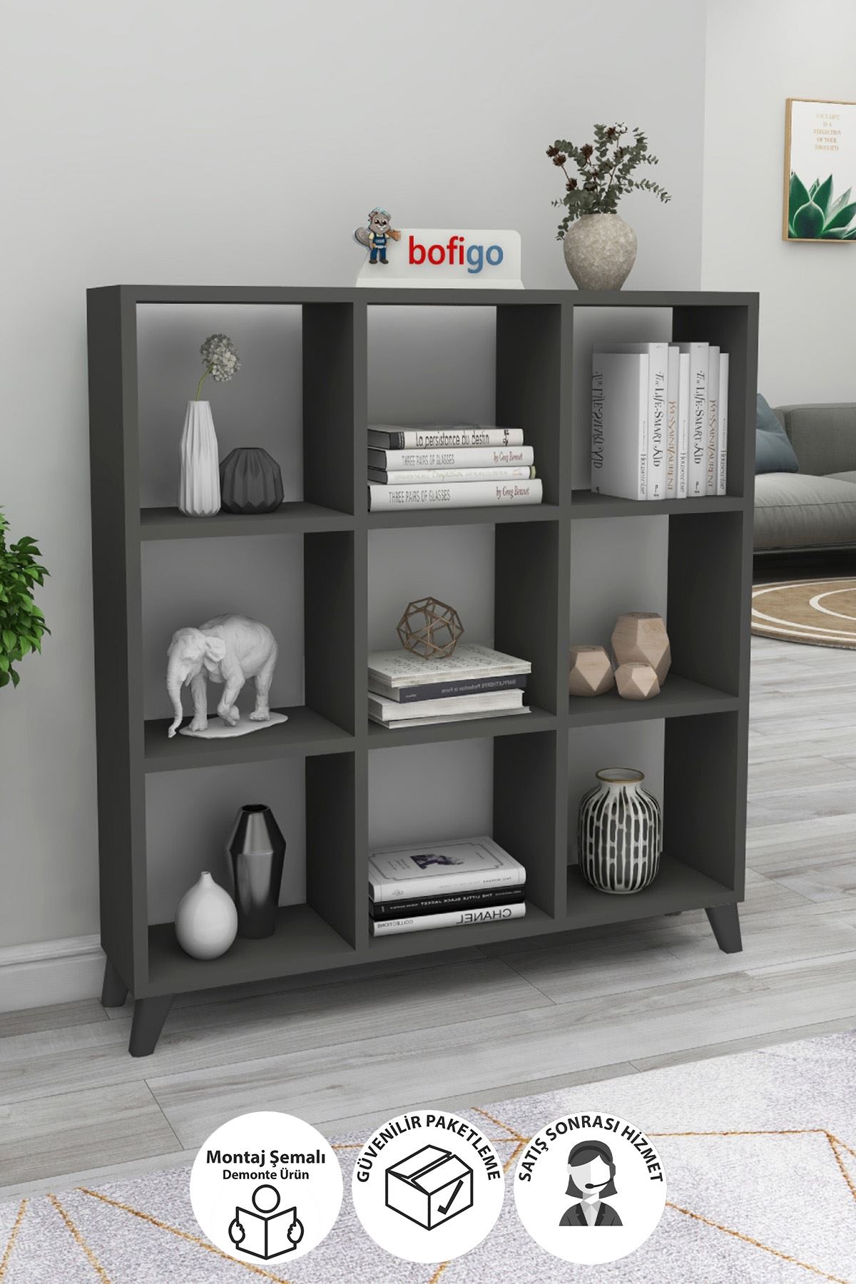 Книжный шкаф с 9 отделениями Square Nex Home 88 x 19,7 x 100 см, Антрацит